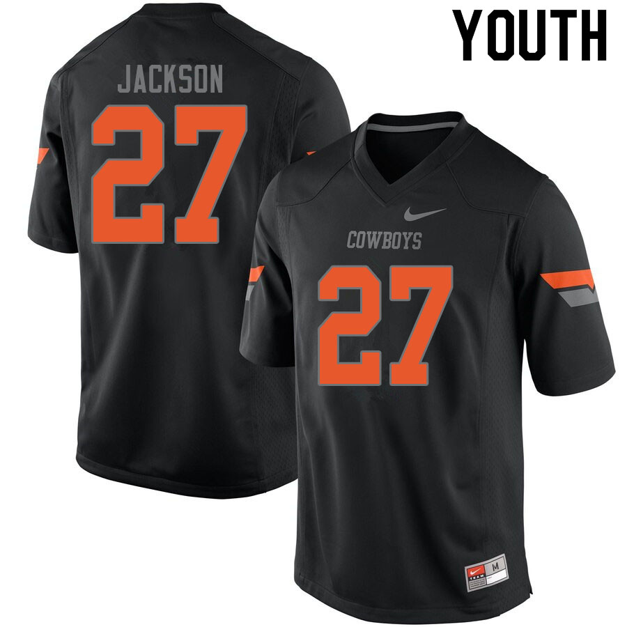 Youth #27 Dezmon Jackson Oklahoma State Cowboys College Football Jerseys Sale-Black - Click Image to Close